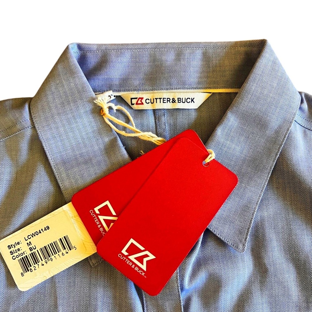 Cutter & Buck Button-Up‎ Shirt Womens Herringbone Collared Top Casual M 0464